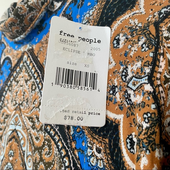 NWT FREE PEOPLE Eclipse Combo Boho Print Long Sleeve Top Size XS - Picture 7 of 8